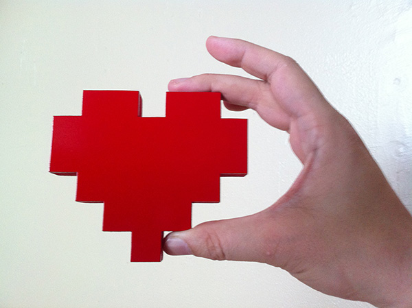 wooden pixel heart